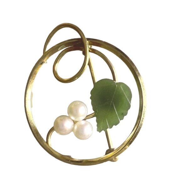 Van Dell 12k Gold Filled Brooch Carved Shell Pearls Vintage Retro MCM, Classi - Picture 1 of 7